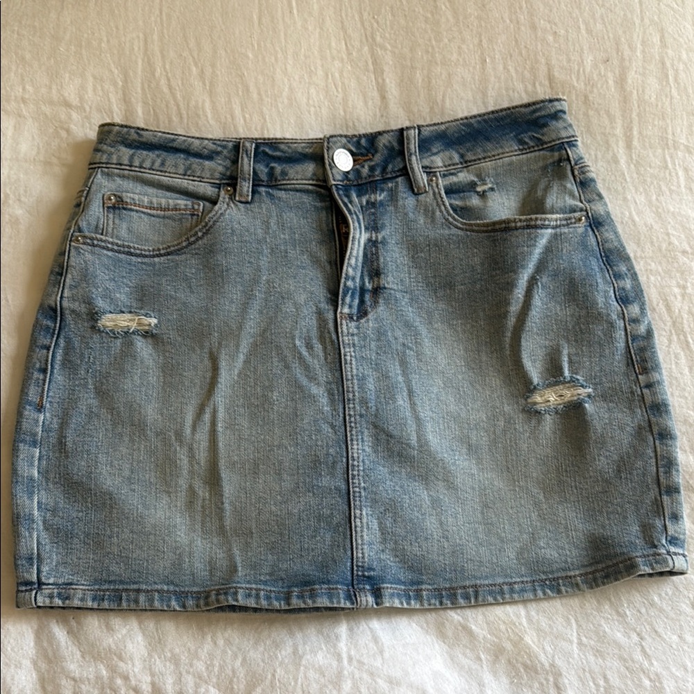 Garage Light Blue Distressed Denim Mini Skirt